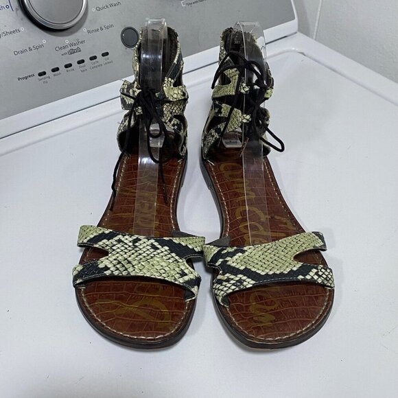 Sam Edelman Snakeskin Ankle Ties Leather Sandals Size 7 1/2” - Picture 3 of 6